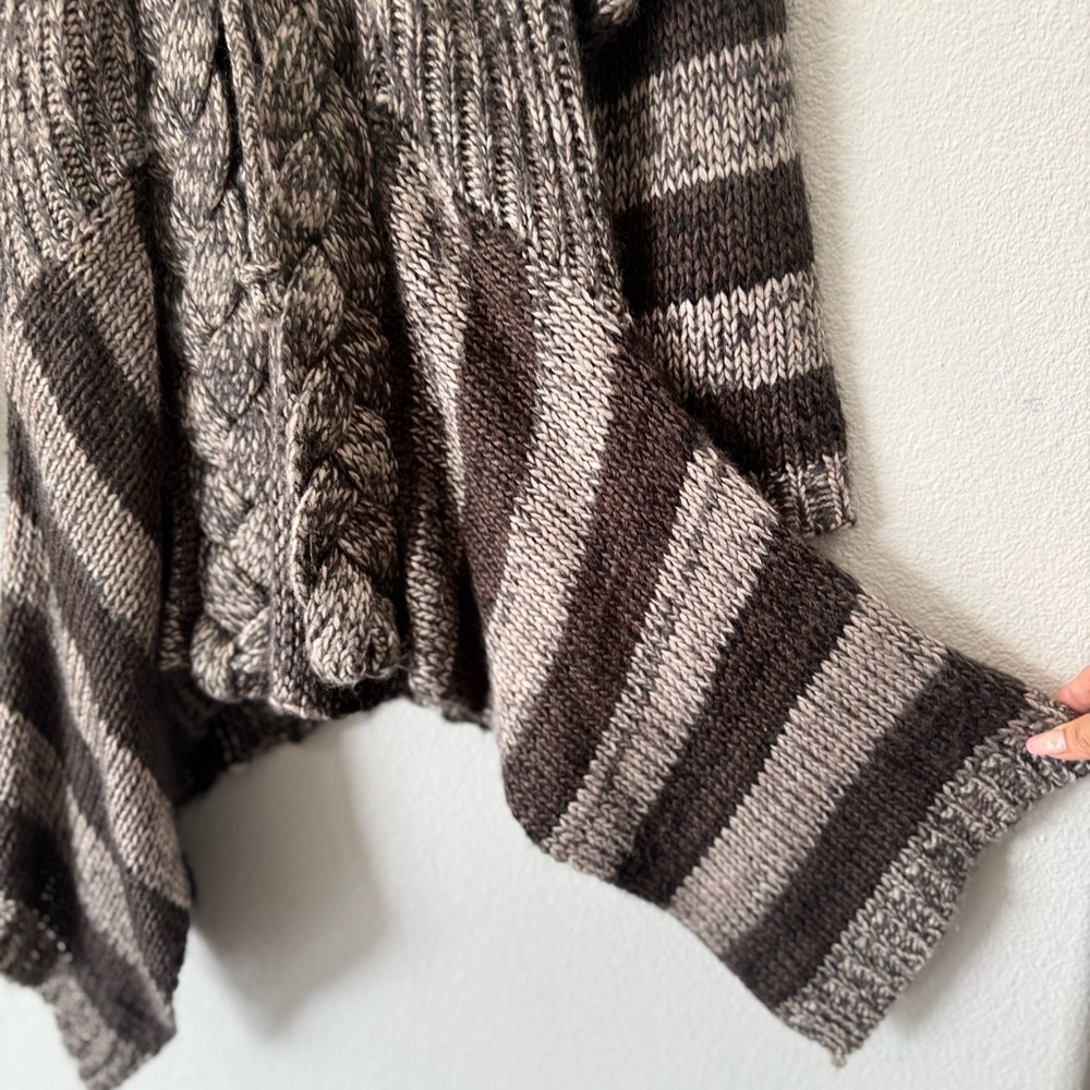 Y2K Chunky Knit Boho Cardigan Brown Striped Braided Tie Front S/M - Picture 4 of 6